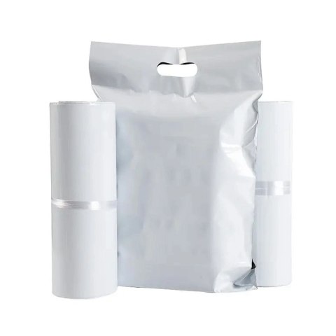 Foliopaki kurierskie z rączką 400 x 500 mm + 70 mm rączka RC091 50szt PAKIET białe
