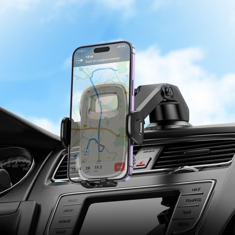 Uchwyt na telefon do samochodu uniwersalny Hoco do szyby / deski H15 czarny