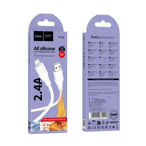 Kabel Silikonowy USB A do Lightning Hoco 2,4A 1 m X124 biały