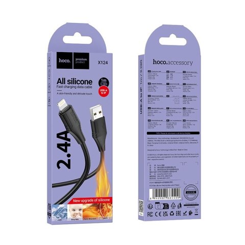 Kabel Silikonowy USB A do Lightning Hoco 27W 1 m X124 czarny
