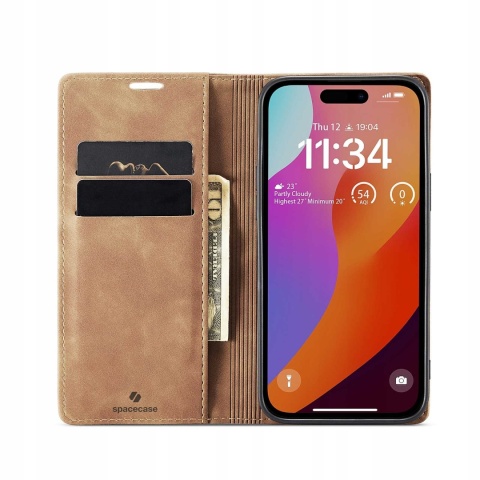 Spacecase Wallet iPhone 15 Pro light brown